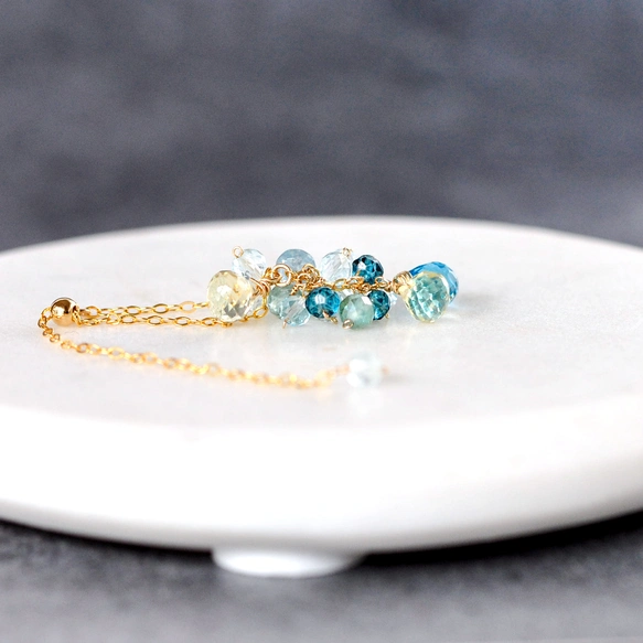 14kgf 天然石 ロンドンブルートパーズ チェーンリング 指輪