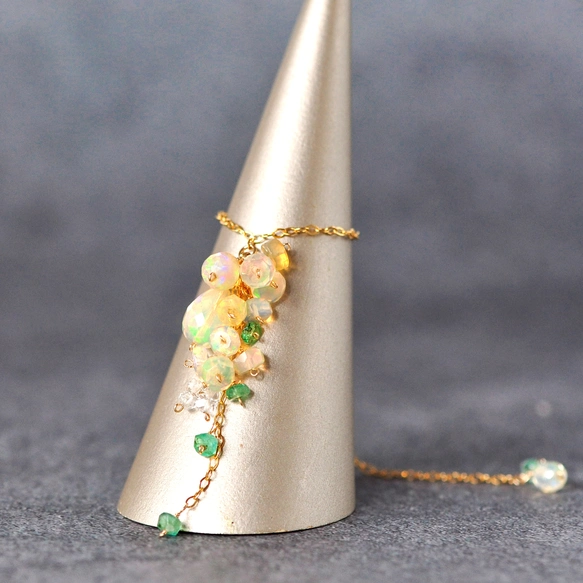 14kgf/プレシャスオパールxエラルド　スライドチェーンリング　〜翠幻（すいげん）