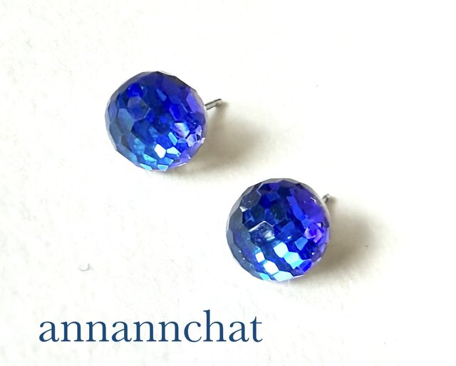 ☆スワロフスキー 8mm 1粒ピアス ハンドメイド 616 スワロフスキー disco ミラーボール 8mm ピアス】青 バミューダ