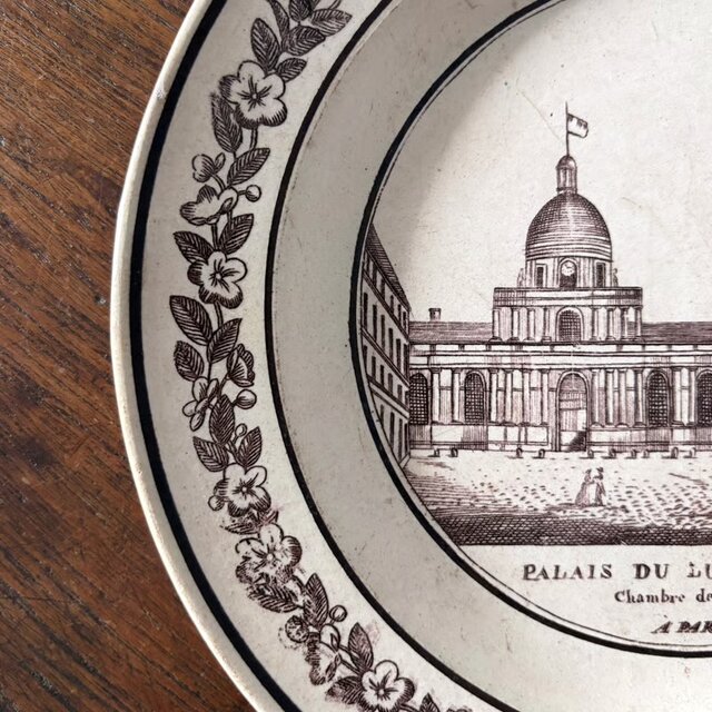 【希少】フランス アンティーク ショワジールロワ グリザイユ パリの風景 平皿 希少】フランス アンティーク ショワジールロワ グリザイユ パリ
