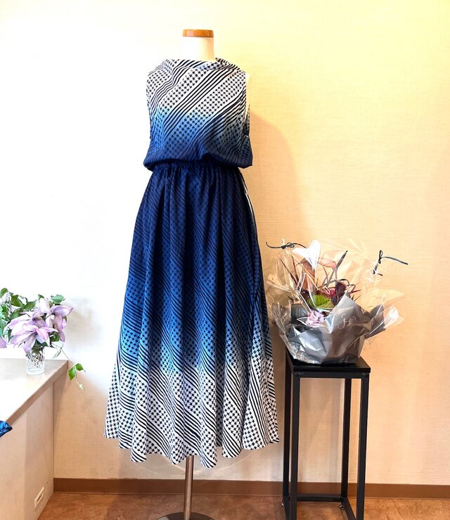 藍染め グラデーションワンピース 浴衣リメイク | iichi 日々の