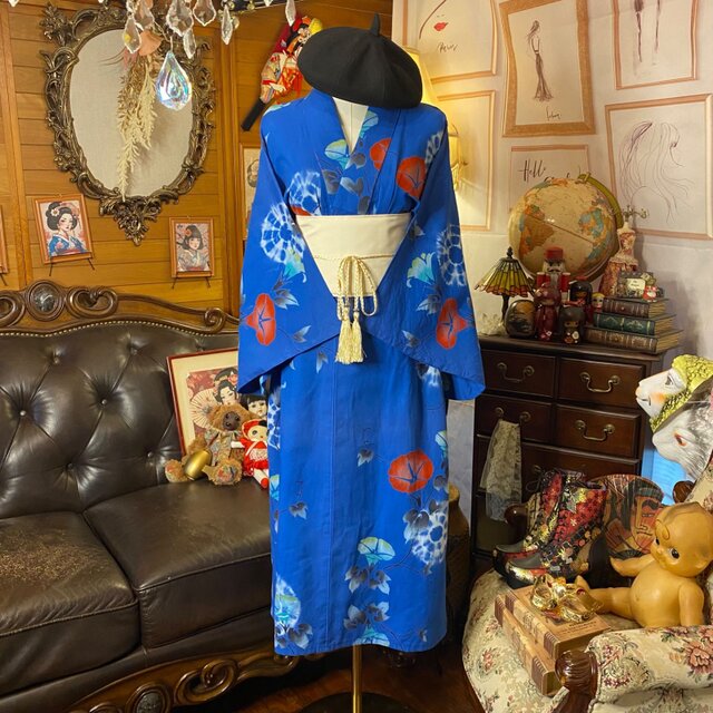 浴衣リメイク セミロング ワンピース ドレス 帯サッシュベルト 和洋