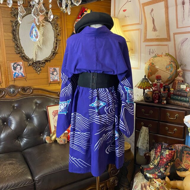 浴衣リメイク ミニミディ ワンピース ドレス 和洋折衷 青みの