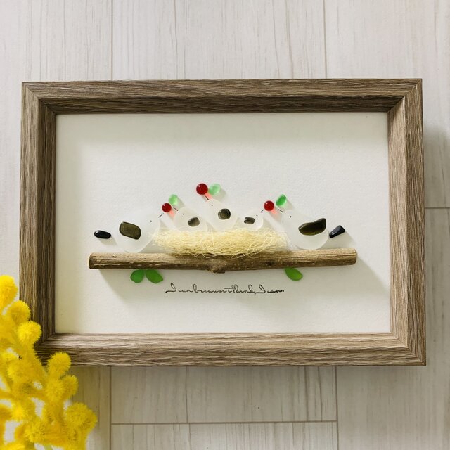 シーグラスアート シマエナガ 観葉植物 インテリア誕生日プレゼント 新築祝い シーグラスアート 観葉植物 新築祝い インテリア誕生日プレゼント シマエナガ