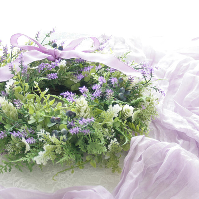 melody♪2点♡母の日の贈り物＆癒しのラベンダー♡フラワーリース♡造花 大人気♡Lune Bonheur＜beau printemps＞＊フラワーリース
