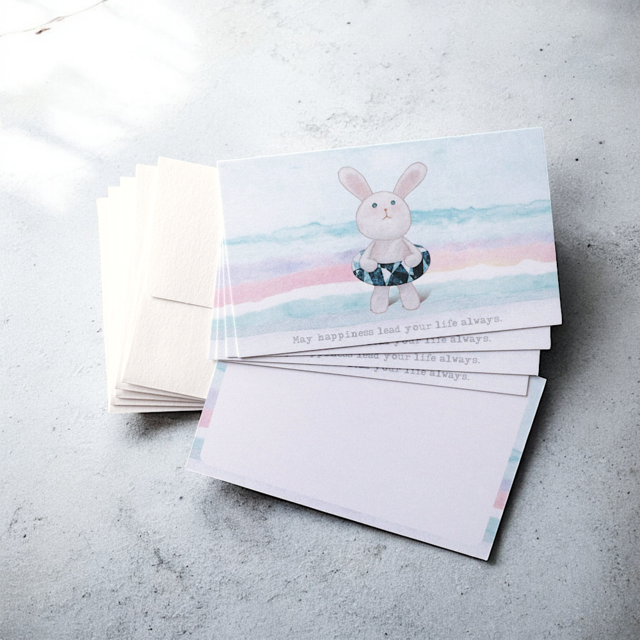 メッセージカード封筒セット(海水浴を夢見るウサギ)