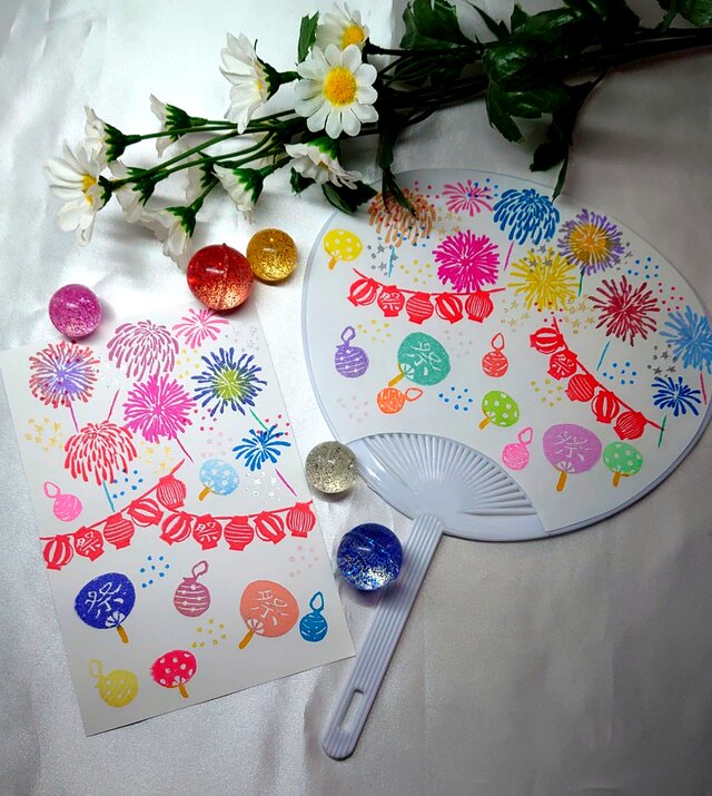 消しゴムはんこ「花火・祭・ちょうちん②」12個