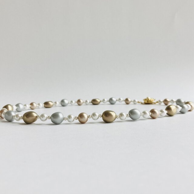 mixパールミディアムネックレス/約50cm/ペールトーンカラーmix/made in japan
