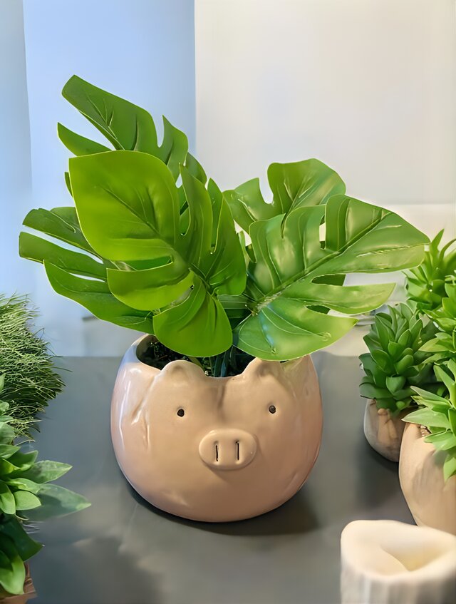 光触媒 人工観葉植物 ウォールグリーン フェイクグリーン 豚陶器