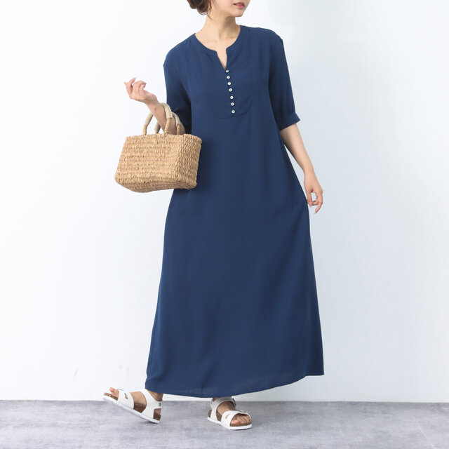 ひんやり　夏生地　半袖　ロングワンピース ♪オーダーサイズ可