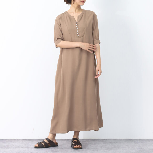 ひんやり　夏生地　半袖　ロングワンピース ♪オーダーサイズ可