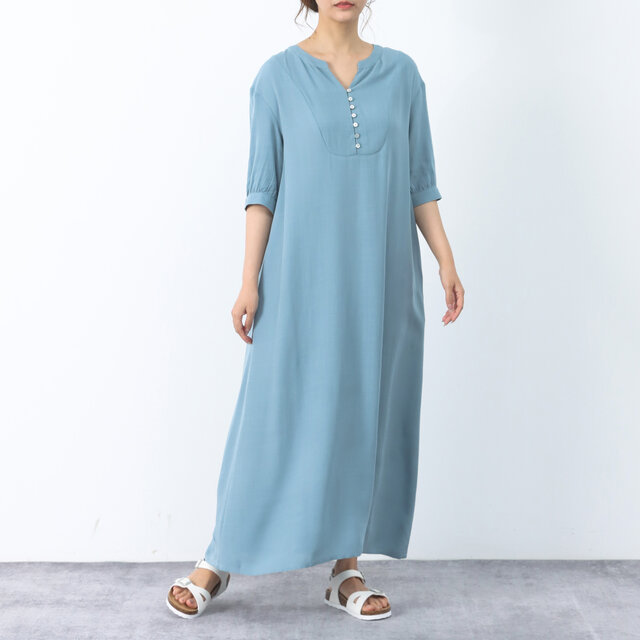 ひんやり　夏生地　半袖　ロングワンピース ♪オーダーサイズ可
