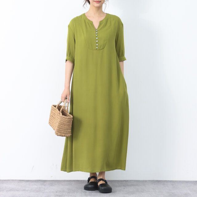 ひんやり　夏生地　半袖　ロングワンピース ♪オーダーサイズ可