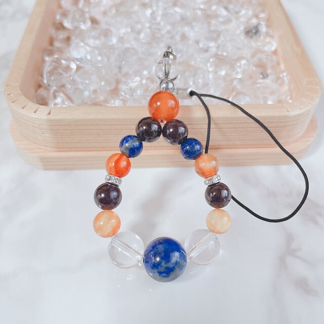 【再販9点以上】受験のお守り 合格祈願 やる気＆成績アップ ラピス カーネリアン パワーストーン 天然石ストラップ No531S