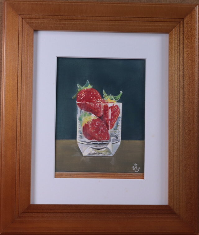 アクリル「グラスの中の3つの苺」 | iichi 日々の暮らしを心地よく