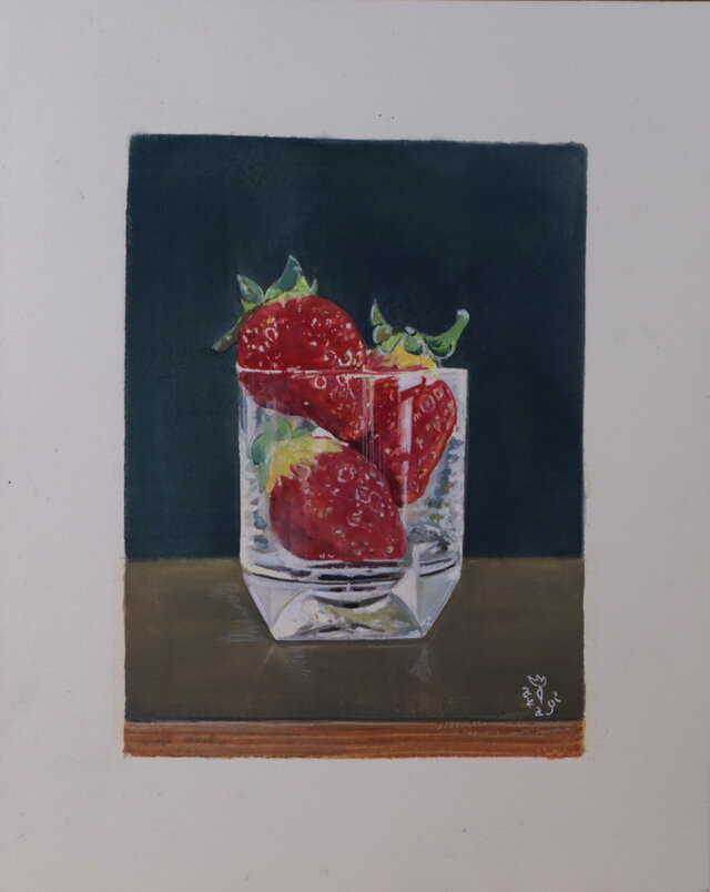 アクリル「グラスの中の３つの苺」