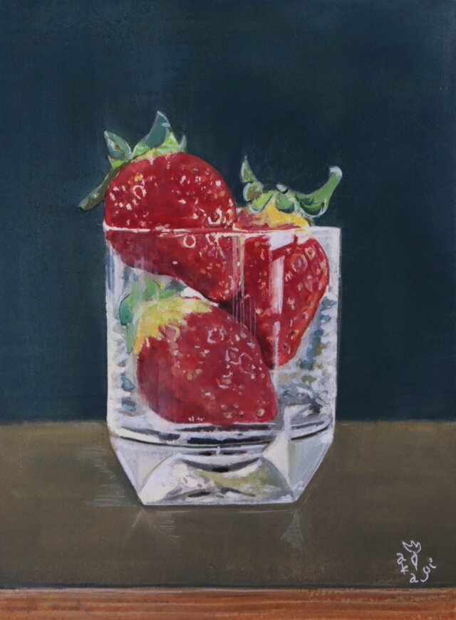 アクリル「グラスの中の3つの苺」 | iichi 日々の暮らしを心地よく