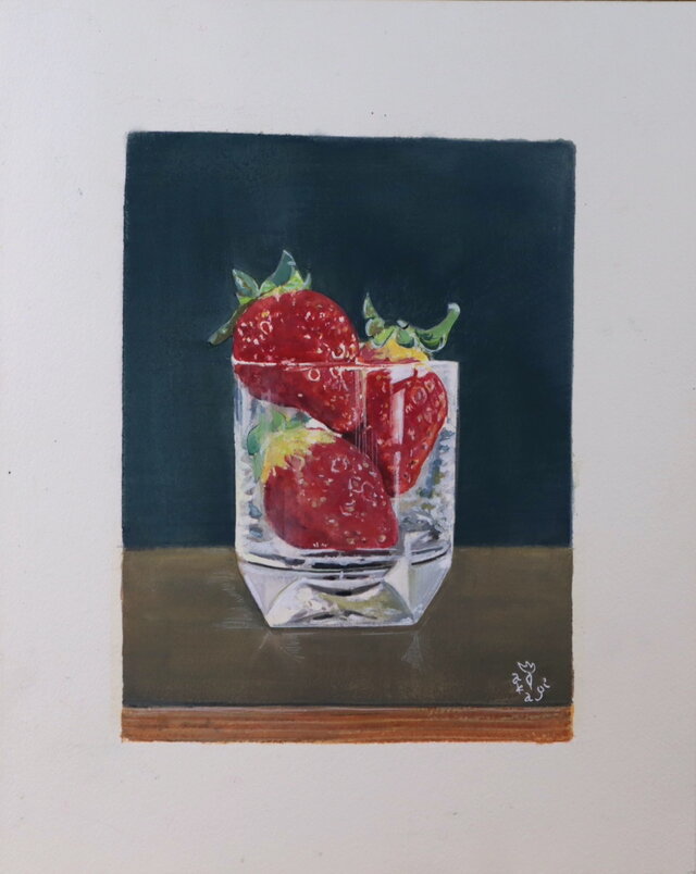 アクリル「グラスの中の3つの苺」 | iichi 日々の暮らしを心地よく