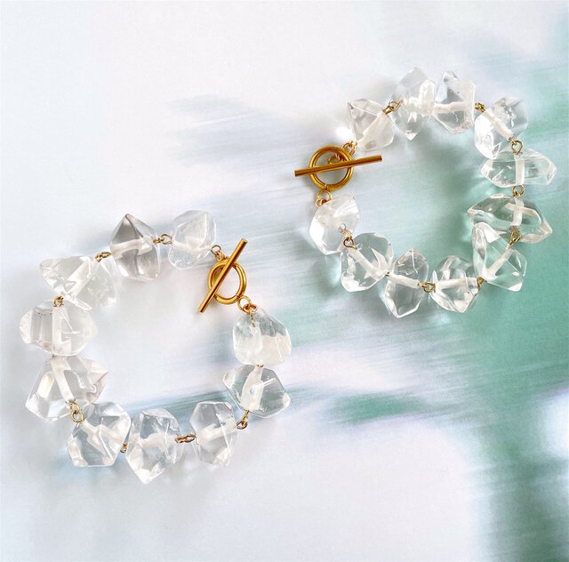 ひんやり 氷の形 ラフカットno水晶のブレスレット K14gf | iichi 日々