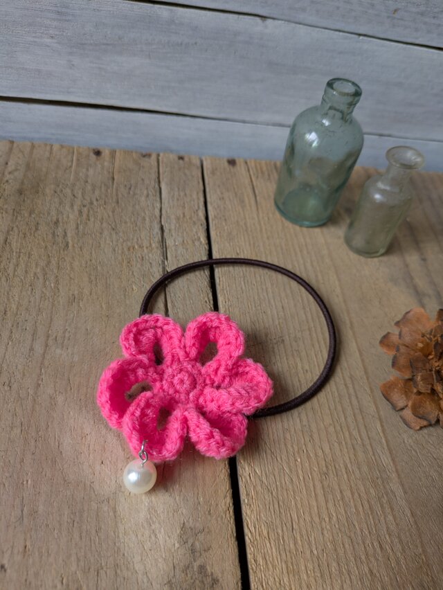 シンプルフラワービーズヘアゴム