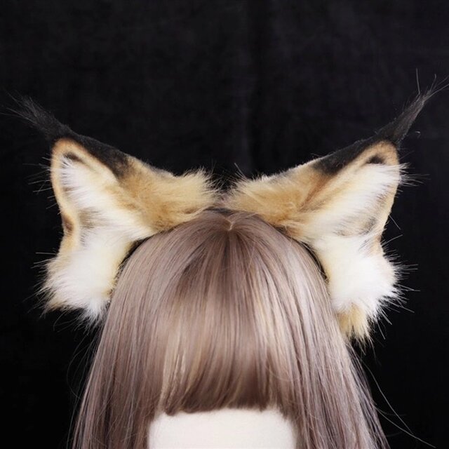 【受注生産】オオオヤマネ耳カチューシャ 手作りリアルな毛皮のような ヘアアクセサリー シミュレーション動物の耳 ロリータ