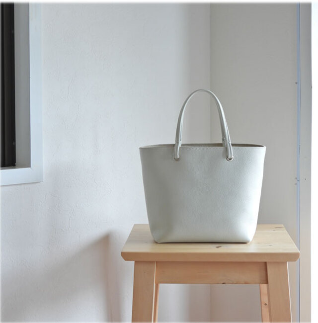 レザーミニトート（ レザー細ハンドル ） ホワイト | iichi 日々の