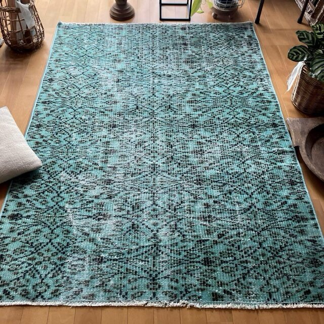 110×150 ボタニカル　ターコイズオーバーダイ　トルコヴィンテージラグ 110×150 ボタニカル ターコイズオーバーダイ トルコヴィンテージ