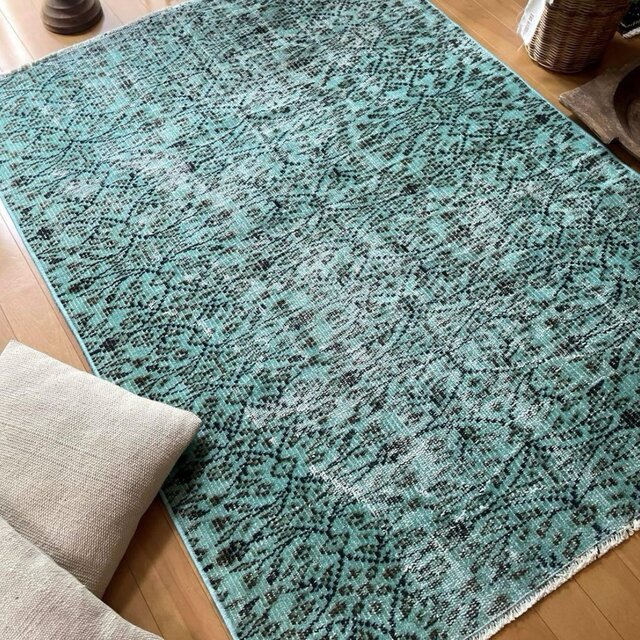 110×150 ボタニカル　ターコイズオーバーダイ　トルコヴィンテージラグ 110×150 ボタニカル ターコイズオーバーダイ トルコヴィンテージ