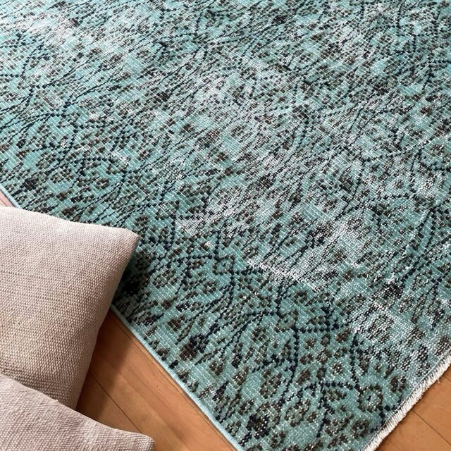 110×150 ボタニカル　ターコイズオーバーダイ　トルコヴィンテージラグ 110×150 ボタニカル ターコイズオーバーダイ トルコヴィンテージ