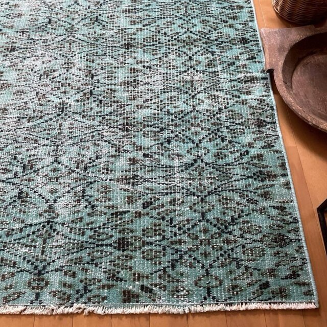 110×150 ボタニカル　ターコイズオーバーダイ　トルコヴィンテージラグ 110×150 ボタニカル ターコイズオーバーダイ トルコヴィンテージ