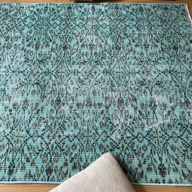 110×150 ボタニカル　ターコイズオーバーダイ　トルコヴィンテージラグ 110×150 ボタニカル ターコイズオーバーダイ トルコヴィンテージ