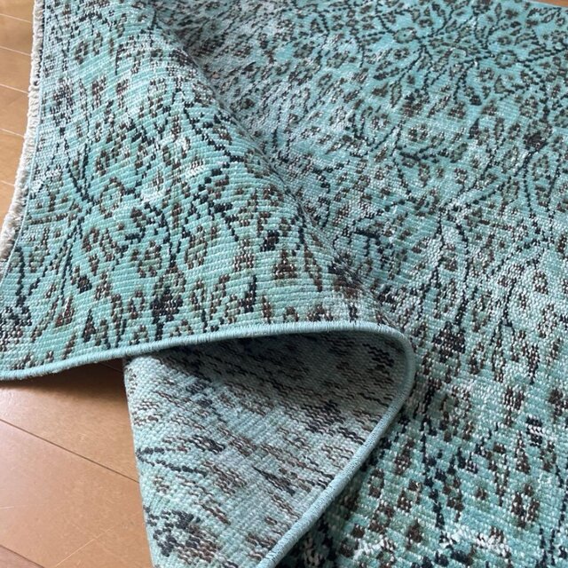 110×150 ボタニカル　ターコイズオーバーダイ　トルコヴィンテージラグ 110×150 ボタニカル ターコイズオーバーダイ トルコヴィンテージ