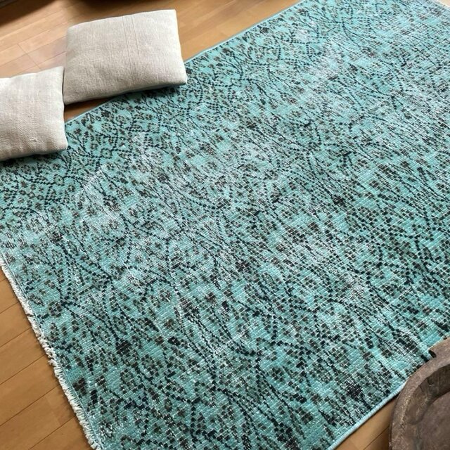 110×150 ボタニカル ターコイズオーバーダイ トルコヴィンテージ