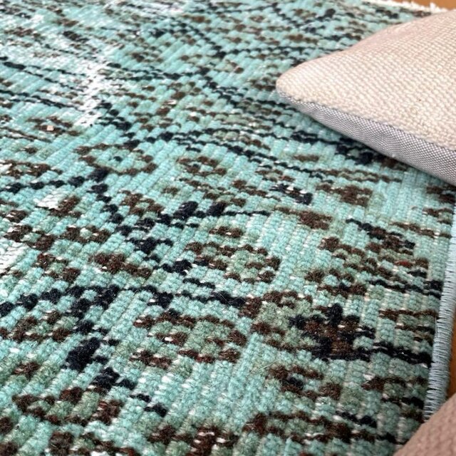 110×150 ボタニカル ターコイズオーバーダイ トルコヴィンテージラグ 110×150 ボタニカル ターコイズオーバーダイ トルコヴィンテージ