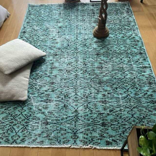 110×150 ボタニカル ターコイズオーバーダイ トルコヴィンテージ
