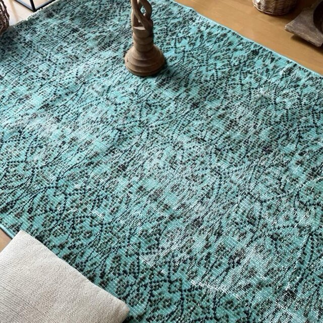 110×150 ボタニカル　ターコイズオーバーダイ　トルコヴィンテージラグ 110×150 ボタニカル ターコイズオーバーダイ トルコヴィンテージ