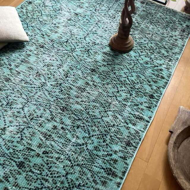 110×150 ボタニカル ターコイズオーバーダイ トルコヴィンテージ