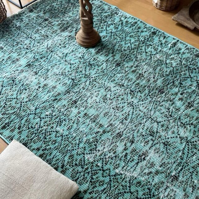 110×150 ボタニカル　ターコイズオーバーダイ　トルコヴィンテージラグ 110×150 ボタニカル ターコイズオーバーダイ トルコヴィンテージ
