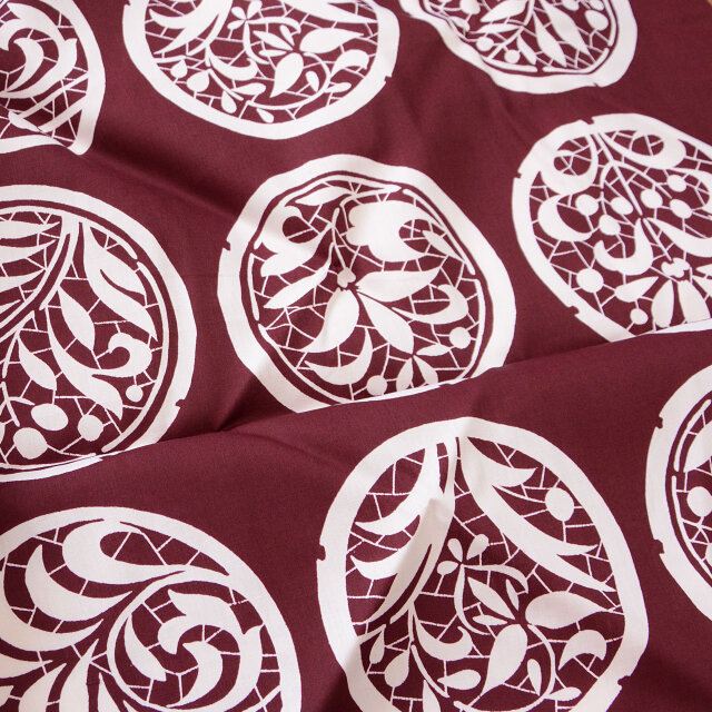 昭和後期 木綿風呂敷 デッドストック 和柄 家紋文様 エンジ色