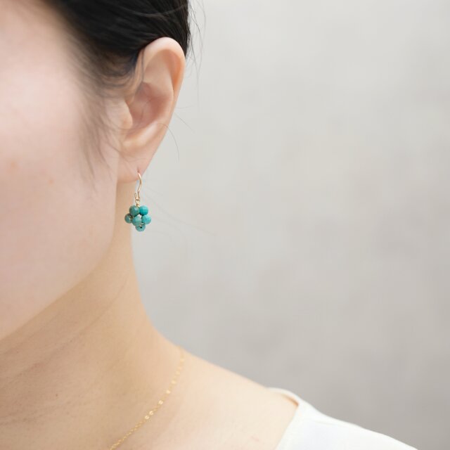 14kgf ピアス】ターコイズ ブルー 海の実 金平糖 12月誕生石／誕生日