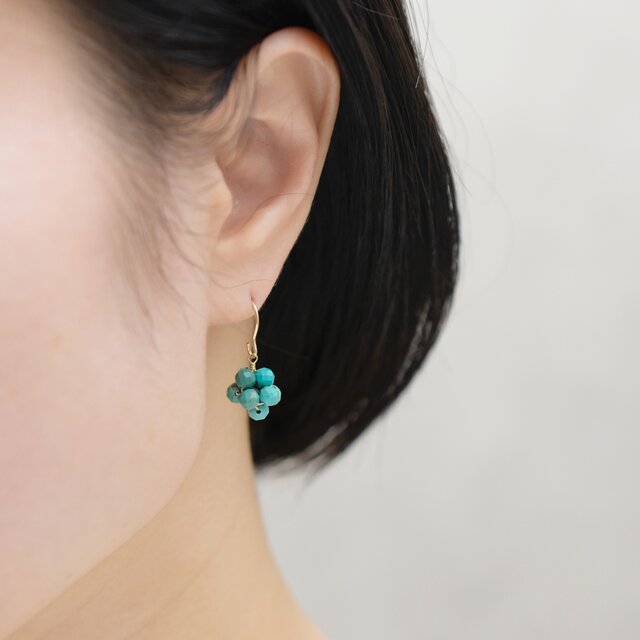 14kgf ピアス】ターコイズ ブルー 海の実 金平糖 12月誕生石／誕生日