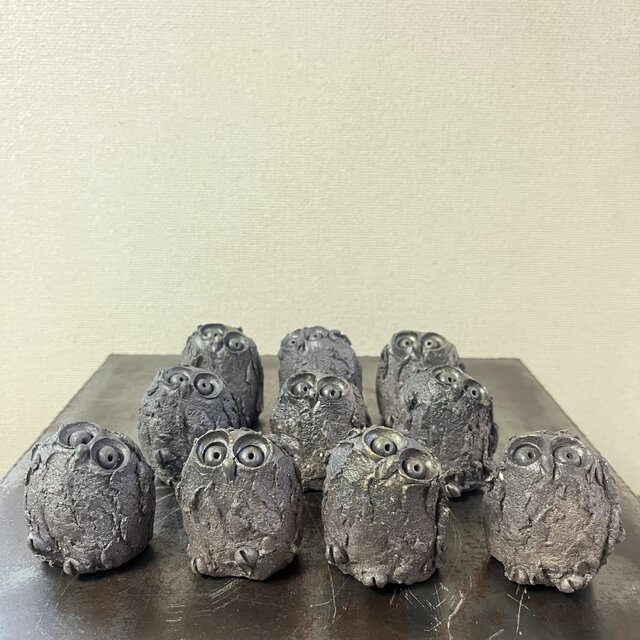 置物　梟　焼締　中