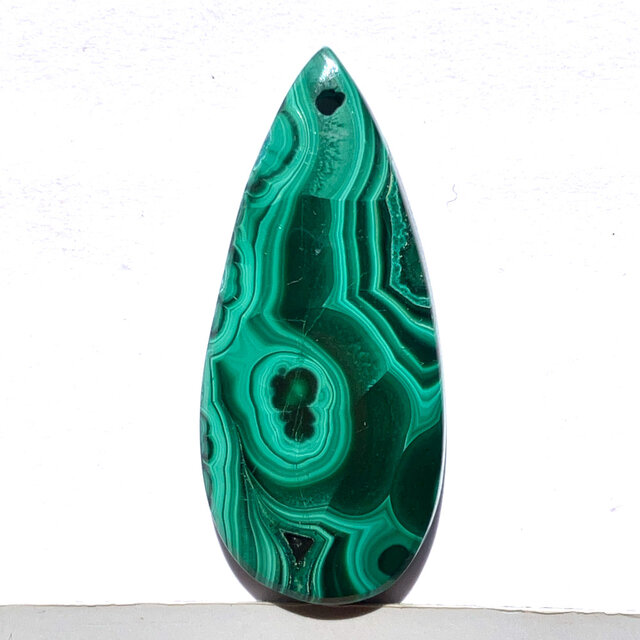 【穴あき】マラカイト[139] 40x18mm 43Cts　ルース ／天然石 ／ カボション