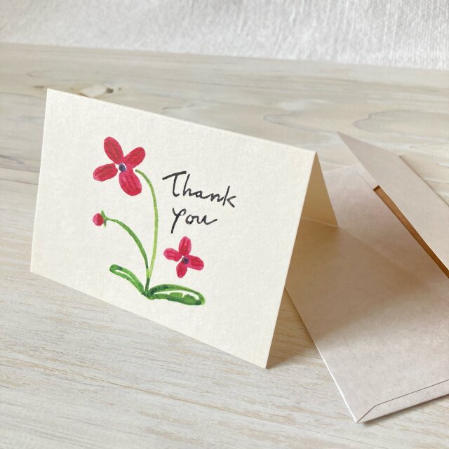 封筒付きミニカード「赤い花」・水干絵具