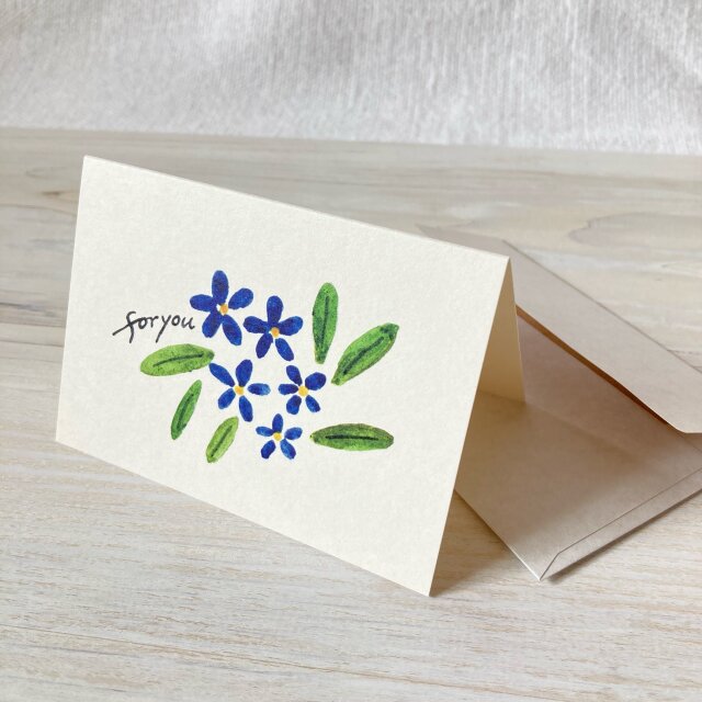 封筒付きミニカード「青い花」・水干絵具