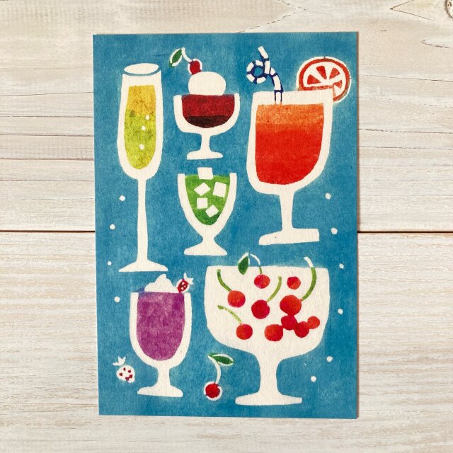 ポストカード2枚セット・型染め「グラスいろいろ」