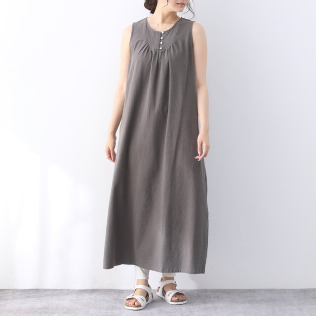 26色展開 コットン　ノースリーブ　ギャザー　ロングワンピース ♪オーダーサイズ可