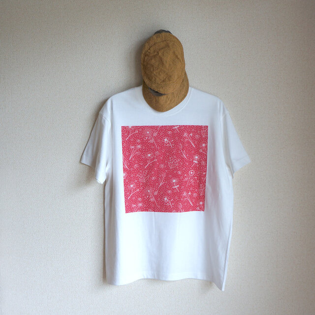 オーガニックコットン【半袖/長袖】「 春の庭（ チェリーピンク × ナチュラル／ホワイト ）」Ｔシャツ