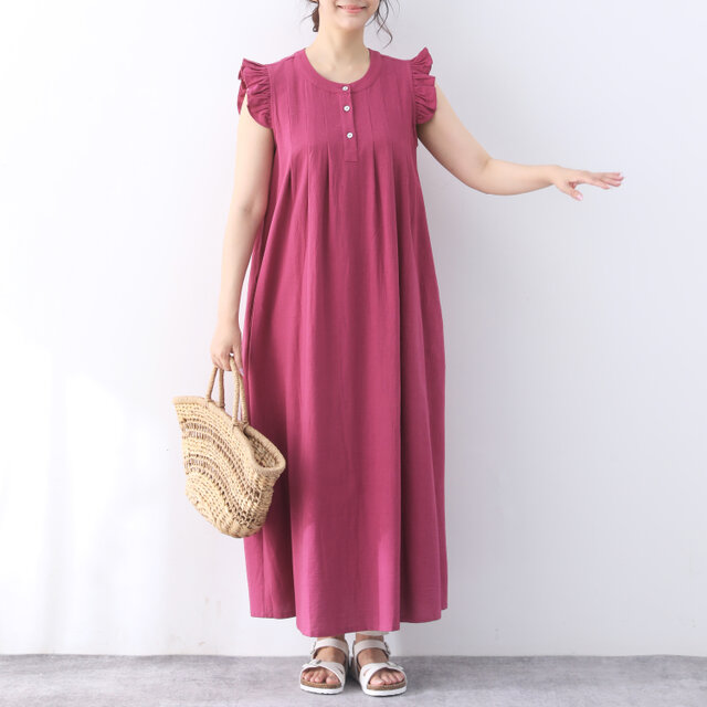 26色展開 コットン　ノースリーブ　タック　ロングワンピース ♪オーダーサイズ可