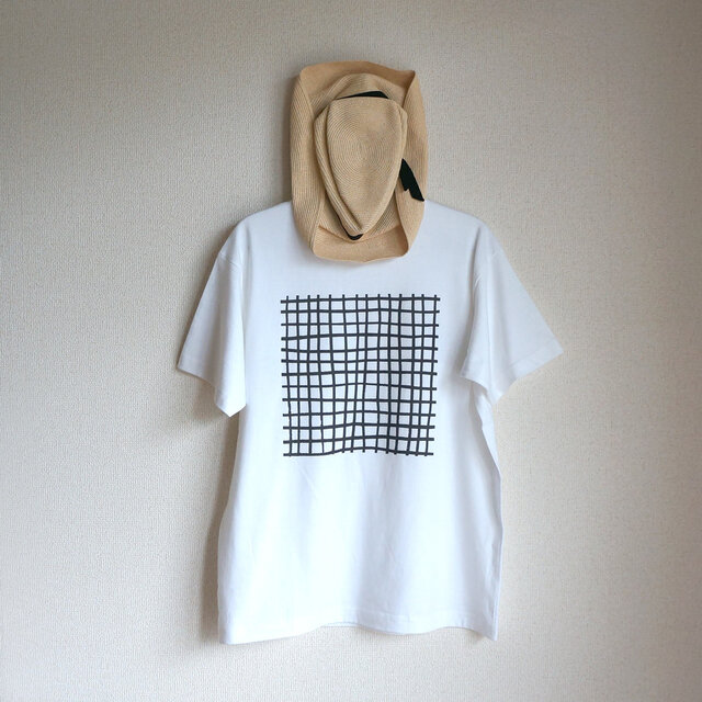 オーガニックコットン【半袖/長袖】「 hand paint check（ 黒 × ナチュラル／ホワイト ）」Ｔシャツ